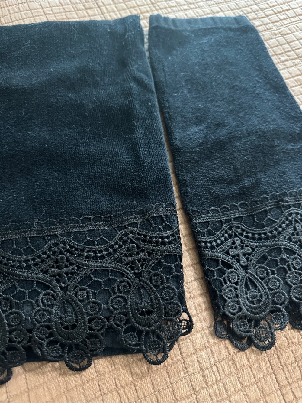 Black Crochet and Terry Hand Towel and Wash Cloth Set